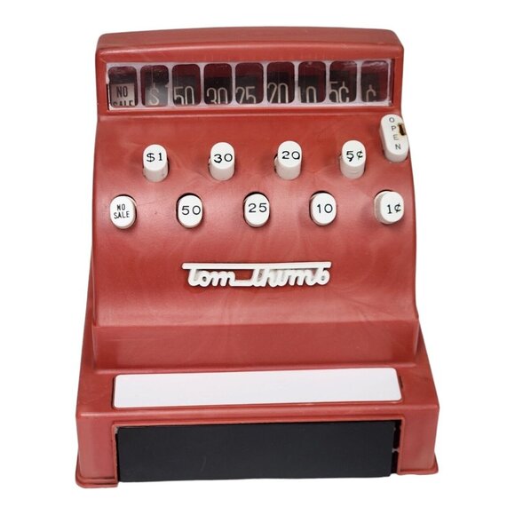 1950s Tom Thumb Red Toy Cash Register Western Stamping Vintage Toy Memorabilia - Picture 1 of 7